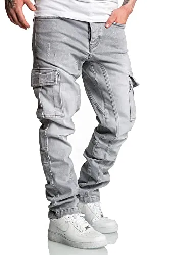 Amaci&Sons Herren Cargo Jeans Regular Slim Denim Hose Destroyed 7977 Hellgrau W33/L30 - Elegante Cargo Jeans im modernen Slim Fit Design. Robuste Denim-Qualität für Komfort und Stil im Alltag. Ideal für lässige Outfits.