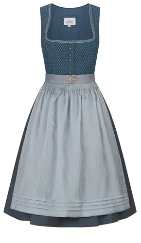 Nübler Midi Dirndl Gudrun in Petrol, Größe:54 - Elegantes Midi Dirndl für Damen in Petrol mit hochwertiger Schürze. Ideal für festliche Anlässe und das Oktoberfest, bietet es einen modischen Schnitt und ausgezeichnete Passform auch in großen Größen.