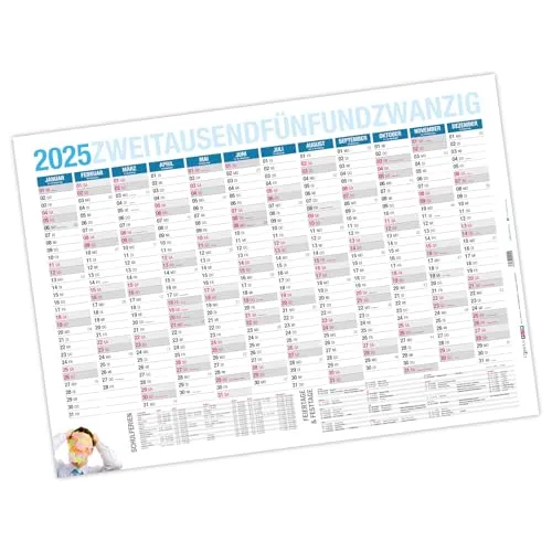 itenga Jahresplaner 2025 Wandkalender DIN A2 groß gefalzt gefaltet stabil blau weiss