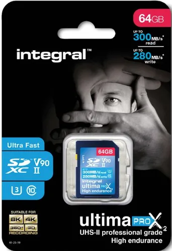 Integral 64GB UHS-II SD-Karte v90 - Speicherkarten für professionelle Fotografen, mit bis zu 300MB/s Lese- und 280MB/s Schreibgeschwindigkeit für ruckelfreie 8K- und 4K60-Videoaufnahmen.