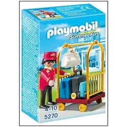 PLAYMOBIL Hotel Gepäckträger mit Kofferwagen (5270) - Playmobil Spielset für Kinder ab 4 Jahren, ideal für fantasievolles Spielen mit Figur und Kofferwagen für den perfekten Urlaubsspaß.