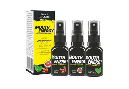 MOUTH ENERGY Koffein-Mundspray - Wachmacher mit Vitamin B12 & Taurin - Vitamine: Zuckerfreies Koffein-Mundspray mit Vitamin B12 und Taurin für einen schnellen Energie-Kick, ideal gegen Müdigkeit und Ermüdung.