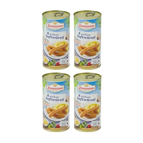Food-United Saftwürstl Bockwurst 4x550g Dose | Buchenholz geräuchert | Würzig | bayerische Wurstspezialität | Brühwurst | feine Majoran-Note | ZIMMERMANN | in zartem Natursaitling (4)