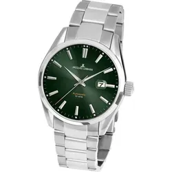 Jacques Lemans Derby Herrenautomatikuhr 1-1846F - Silber & Grün - Elegante Herrenarmbanduhr mit Swiss-Made Automatikwerk, 10 ATM wasserdicht und stylischem grünen Ziffernblatt. Perfekt für jeden Anlass.