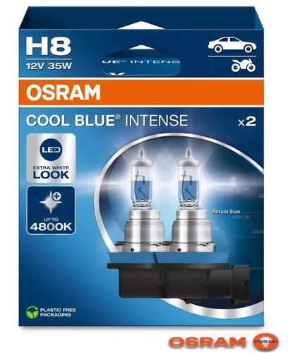 OSRAM COOL BLUE® INTENSE H8 Halogen Leuchtmittel 35W - Autobeleuchtung: Halogen Leuchtmittel mit extra weißem Licht bis zu 5000 Kelvin für optimale Sicht und Sicherheit im Straßenverkehr.