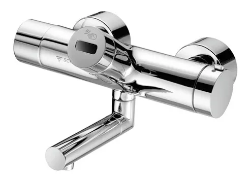 Schell Vitus Aufputz-Waschtisch-Armatur mit Infrarot-Thermostat - Waschtischarmatur mit batteriebetriebenem Infrarot-Thermostat für komfortable und hygienische Bedienung, Ausladung 210 mm in elegantem Chrom.
