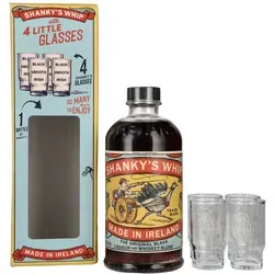 Shanky's Whip Original Black Liqueur & Whiskey Blend 0,7l Geschenkbox mit 4 Shot Gläsern - Erleben Sie den Shanky's Whip Original Black Liqueur & Whiskey Blend in einer eleganten Geschenkbox mit 4 Shot Gläsern. Dieser einzigartige Blend vereint irische Tradition mit modernem Geschmack – ideal für gesellige Abende.