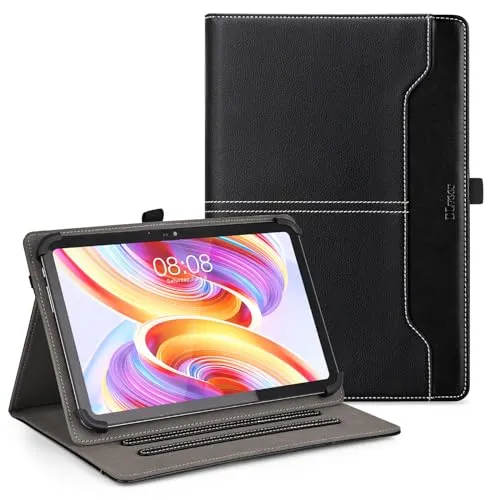 DLveer Universal Hülle für Whitedeer Tablet 10 Zoll/AWOW/Laptok/Hasskya/Pritom/TPZ, Tabwee T50 11 Zoll/SVITOO Tablet/Blackview/Doogee U11, Multi-View PU Leder Hülle für 10-11" Tablet, Massiv Schwarz