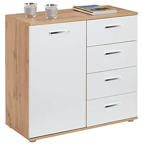 CARO-Möbel Kommode CHICAGO, 4 Schubladen Sideboard in verschiedenen Farben - Schubladenkommode mit 4 Schubladen und 1 Tür, bietet viel Stauraum und flexible Einlegeböden für optimale Raumnutzung. Hochwertige Spanplatte in modernem Design.
