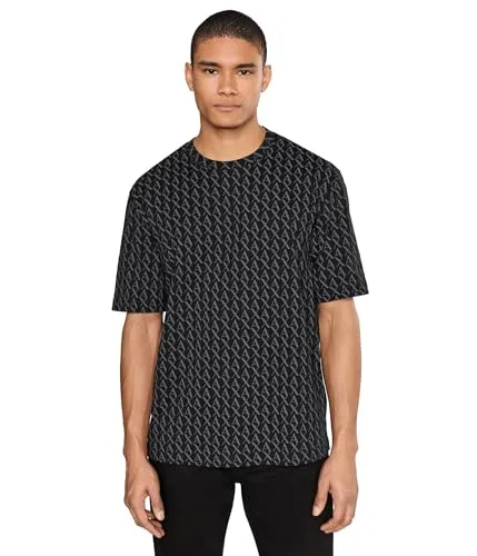 Armani Exchange Men's Logo Tee T-Shirt, Schwarz mit Logo-Kontrast - T-Shirts für Herren, stilvolles Design mit auffälligem Logo und bequemer Passform für jeden Anlass.