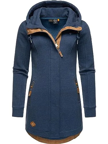 RAGWEAR Damen Sweatjacke "Letty Intl.", - Sportliche Kapuzenjacke in marine mit Kunstleder-Elementen, taillierter Schnitt, ideal für Outdoor-Aktivitäten und gemütliche Tage zuhause. Perfekt für die Übergangszeit!