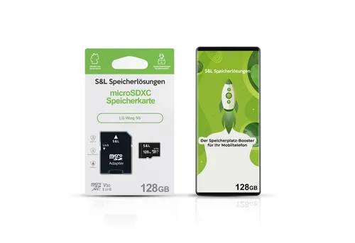 Tec-Expert microSD Karte S&L für LG Wing 5G (128 GB, Class 10) - Hochwertige microSD-Karte mit 128 GB, ideal für Ihre Multimedia-Inhalte. Stoßfest, wasserdicht und mit geprüfter Qualität – perfekt für Hobby und Beruf. Genießen Sie schnelle Lesegeschwindigkeiten und zuverlässige Datensicherheit.