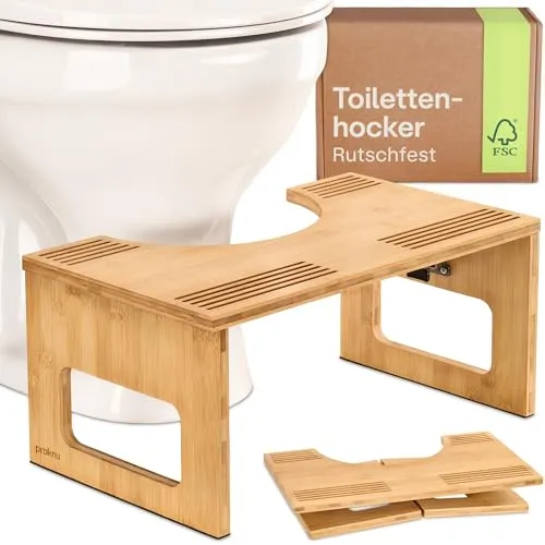 Praknu Klappbarer Toilettenhocker aus FSC® Bambus-Holz - Badezimmerhocker für Erwachsene, ergonomisch für bessere Verdauung, rutschfest und klappbar – ideal für kleine Bäder und umweltbewusstes Wohnen.