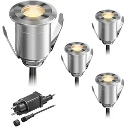 ledscom.de LED Boden-Einbauleuchte BINO für außen, warmweiß, 4er Set - Lampen für außen, IP67, robuste Edelstahl- und Glas-Konstruktion für maximale Wetterbeständigkeit und lange Lebensdauer.