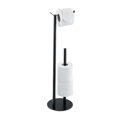 Relaxdays Freistehender Toilettenpapierhalter Schwarz - Praktischer Toilettenpapierständer mit Platz für bis zu drei Ersatzrollen. Das moderne Design und die runde Basis sorgen für Stabilität und einfache Handhabung im Badezimmer.