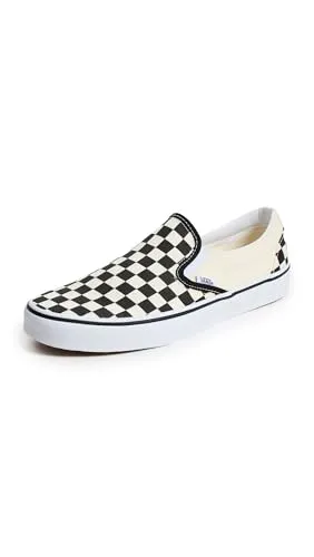 Vans Checkerboard Classic Slip-Ons - Schwarze & Weiße Sneaker Gr. 9.5 - Sneaker mit ikonischem Checkerboard-Design, ideal für Skateboarder dank rutschfester Waffelsohle und langlebigen Materialien.