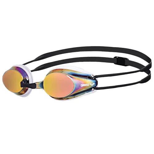 arena Tracks Mirror Unisex Wettkampf-Schwimmbrille - Schwimmbrille für Wettkampfschwimmer mit verspiegelten Antibeschlag-Gläsern und UV-Schutz, bietet dank 4 austauschbarer Nasenstege optimale Passform und Komfort.