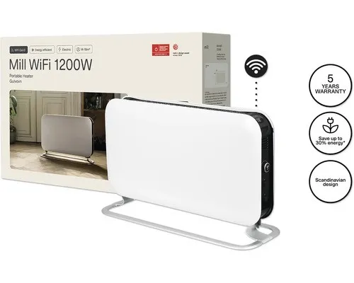 Mill WiFi Portable Heater 1200W White - Eleganter Elektroheizkörper mit App-Steuerung, ideal für komfortable Wärme überall