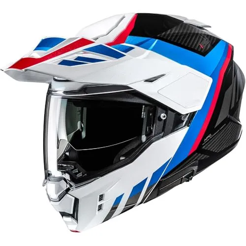 HJC i80 Imes Klapphelm L - Weiß-Blau-Rot mit Sonnenblende - Vielseitiger Klapphelm für ATV, Motocross und Onroad. Mit optimaler Belüftung, kratzfestem Visier und praktischem Schnellverschluss. Inklusive Aufbewahrungstasche für den perfekten Schutz.