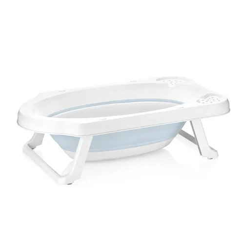 keeeper Faltbare Babywanne Maja, Cloudy Blue - Faltbare Babywanne für Kinder bis 12 Monate, 33 l Kapazität, sicherer Stand durch Anti-Rutsch-Beine und Stöpsel für einfaches Ausleeren. Kompakt zusammenklappbar und leicht zu reinigen.