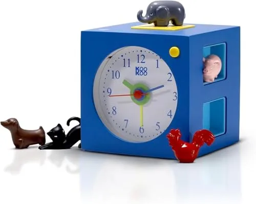 KOOKOO KidsAlarm Blau - Kinderwecker mit Bauernhoftieren - Bunter Kinderwecker mit 5 Magnettieren und echten Tierstimmen für einen fröhlichen Start in den Tag. Ideal für Kinder ab 5 Jahren, mit „Happy-wake-up"-Funktion und integrierter Schlummerfunktion.