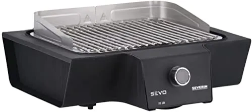 SEVERIN SEVO G Elektrogrill für drinnen und draußen, Tischgrill mit schnellem Grillstart bis 500 °C, Balkon Grill mit Slow Cooking Option, Edelstahl/Schwarz, PG 8104