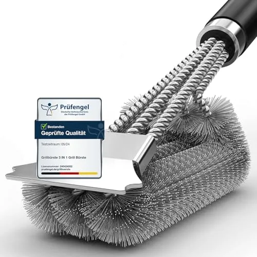 Grillbürste, Grill Reinigungsbürste Edelstahl Schaber, dichte Edelstahlborsten, Extra Langer PP Griff, für Gasgrill, Holzkohlegrill, Kugelgrill, Elektrogril, Grillrost