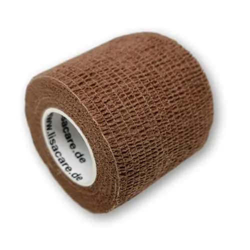 LisaCare Fingerlinge Verband - 4 Rollen, 5cm breit - Medizinprodukt - Tape Fussball Stutzen - starker Halt, Mullbinde Verbaende mit Farb- & Motivauswahl (Braun)