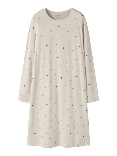 Name It Nachthemd NKFNIGHTGOWN HEARTS NOOS aus Baumwollmischung, A-Linien-Passform, elastisches Jersey-Material beige 98/104 EU