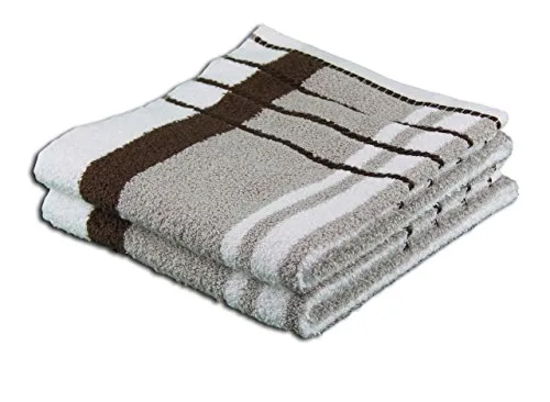 Gözze - Strandtücher, 2er-Set, 100% Baumwolle, Berlin, Streifen, 50 x 100 cm - Taupe/Schoko