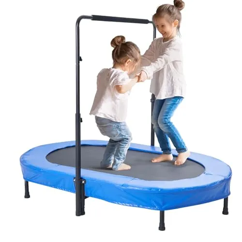 VEVOR Faltbares Mini-Trampolin 100kg – Blau - Trampolin mit 5 höhenverstellbaren Griffen, ideal für Kinder und Erwachsene. Schnelle 3-Sekunden-Faltung, langlebig und einfach zu installieren, max. Tragkraft 100 kg.