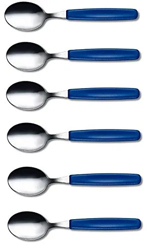 Victorinox Tafellöffel Set 6 Stück - Edelstahl Blau - Hochwertiges 6-teiliges Tafellöffel Set aus rostfreiem Edelstahl mit ergonomischen blauen Griffen, ideal für den täglichen Gebrauch und besondere Anlässe. Pflegeleicht und langlebig!