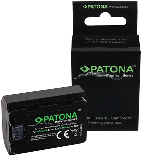 Patona PREMIUM Akku NP-FZ100 für Sony Alpha 7 III und 7R - Kamera-Akkus mit 2250 mAh Kapazität für längere Aufnahmen und zuverlässige Leistung bei Fotografie und Videografie.