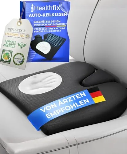 Healthfix® Auto-Keilkissen – Ergonomisches Sitzkissen für optimalen Komfort - Perfekt für lange Fahrten im Auto, LKW oder Wohnmobil. Das rutschfeste Keilkissen aus Memory-Foam sorgt für eine verbesserte Sitzhaltung und angenehme Entlastung während der Fahrt.
