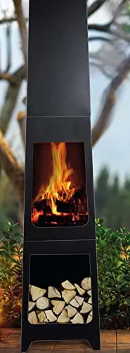 JW Terrassen-Kamin Nizza - Gartenkamin mit integriertem Staufach für Kaminholz, ideal für gemütliche Abende auf der Terrasse. Robustes, pulverbeschichtetes Metall und elegante Säulenform.