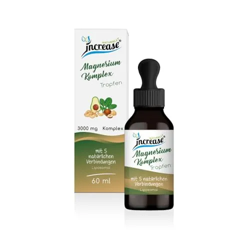 increase NATURALLY Liposomaler Magnesium Komplex 3000mg - 60ml - Hochwertige Tropfen mit 3000mg natürlichem Magnesium pro Tag. Ideal zur Unterstützung der täglichen Mineralstoffaufnahme, einfach dosierbar mit 30-60 Portionen pro Flasche.