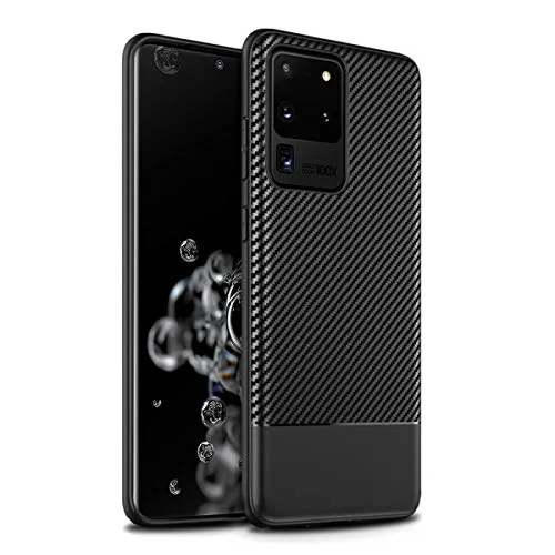 doupi PerfectFit Hülle kompatibel für Samsung Galaxy S20 Ultra (S20Ultra), Ultra Dünn TPU Ruschfeste Oberfläche Carbon Fiber Look Cover Bumper Schutz Schale Case Taschenschutz Handyhülle, schwarz