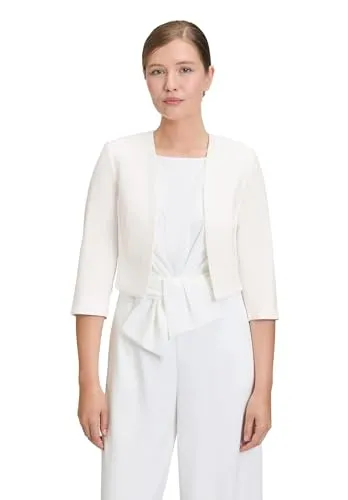 Bolerojacke VERA MONT - Elegante Bolerojacke für Damen in rohweiß, aus glänzendem Satin mit dezenten Kellerfalten und 3/4-Ärmeln, ideal für festliche Anlässe.
