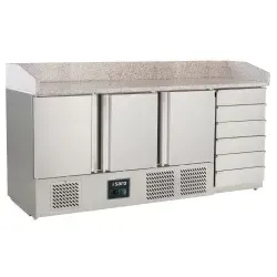 SARO Pizzatisch Modell PZ 9031 PRO - Kühlschrank für die Gastronomie mit Granit-Arbeitsplatte, Umluftkühlung und digitaler Temperaturkontrolle für höchste Effizienz in der Pizzaproduktion.