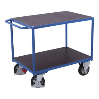 Schwerlasttischwagen 2xLF Ladefl. 1995 x 800 - Transportroller für schwere Lasten bis 1000 kg, mit rutschhemmenden Ladeflächen und innovativem L-Profil für hohe Stabilität. Pulverbeschichtet in RAL 5010, schlag- und kratzfest für dauerhaften Einsatz.
