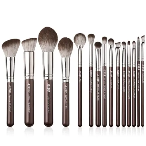 Jessup Pinselset Makeup Pinsel Set 15tlg Make Up Pinsel Set Premium Synthetik Puderpinsel Foundation Augenbrauen Concealer Rouge Lidschatten Kontur Eyeliner Highlighter Pinsel Braun T498
