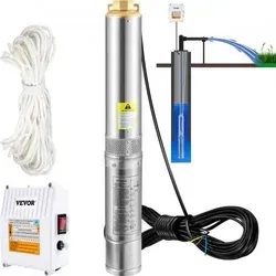 VEVOR 4" Tiefbrunnenpumpe 370W - Wasserpumpen mit 110L/min Förderleistung und 44m max. Förderhöhe. Ideal für Bewässerung und Wasserentnahme, robustes Edelstahlgehäuse sorgt für Langlebigkeit.