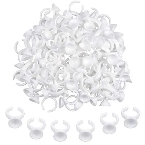 Kissral 200 pcs Einweg-Kleber Halter, Kunststoff Ringe und Tassen für Wimpern Extensions, Make-up Tool Pigment Kleber Halter, Augenbraue Tätowierung Ink Caps (White)