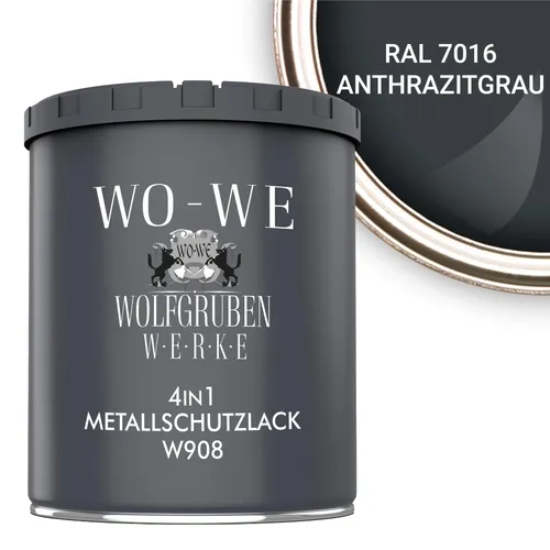 WO-WE Metallschutzlack 4in1 W908 - 0.75L bis 2.5L - Hochwertiger seidenglänzender Metallschutzlack für Außenbereiche, schützt zuverlässig vor Rost und ist einfach zu verarbeiten.