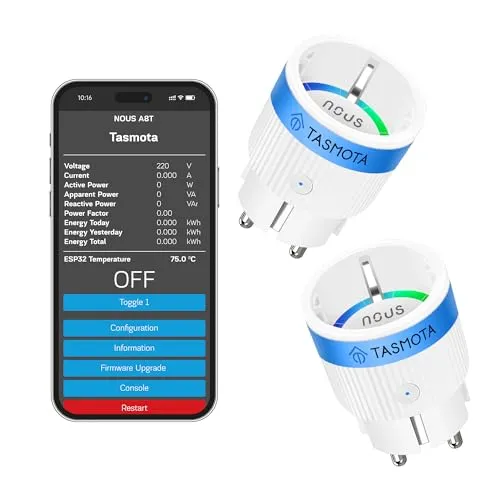 Tasmota Steckdose NOUS A8T, Kleinste Wlan ESP32 smart plug, 10A mini wifi steckdosen mit stromverbrauch stromzähler, zeitschaltuhr, Kompatibel mit Matter, Alexa, Google Home Assistant, MQTT, 2.4G
