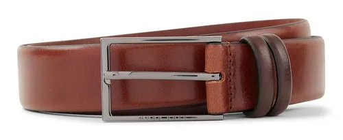 BOSS Hugo Herren Carmello Gürtel, Braun, 80 EU - Eleganter Herren-Gürtel für Business und Casual, mit glänzendem Blaugrau Futter und Logo-Gravur auf dem Verschluss. Breite: 3.5 cm.