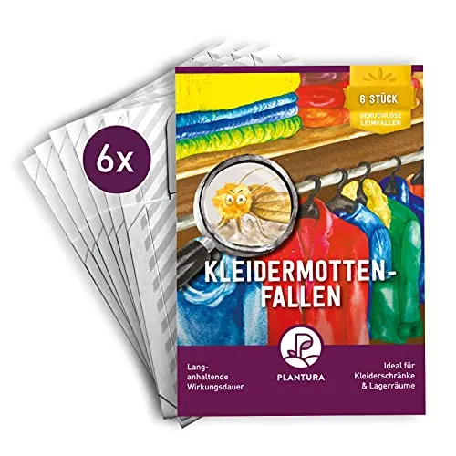 Plantura Kleidermotten-Fallen, geruchlose Pheromonfallen, ergänzt Mottenbekämpfung, 6 Stück