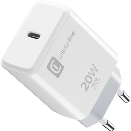 Cellularline USB-C Charger 20W für iPad und iPhone - Handy-Ladegeräte, schnelles und sicheres Aufladen aller Apple-Geräte mit USB-C 20W Technologie, ideal für Zuhause oder unterwegs.