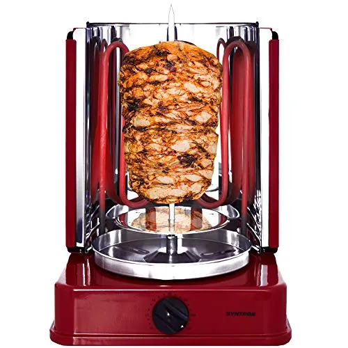Syntrox Germany Dönergrill ROQ-1400W mit Timer - Vielseitiger 5-in-1 Gyrosgrill mit 1400 Watt Leistung für authentische Grillgerichte. Die innovative Zirkulon-Technologie sorgt für gleichmäßige Bräunung und saftigen Genuss – ideal für gesellige Abende!