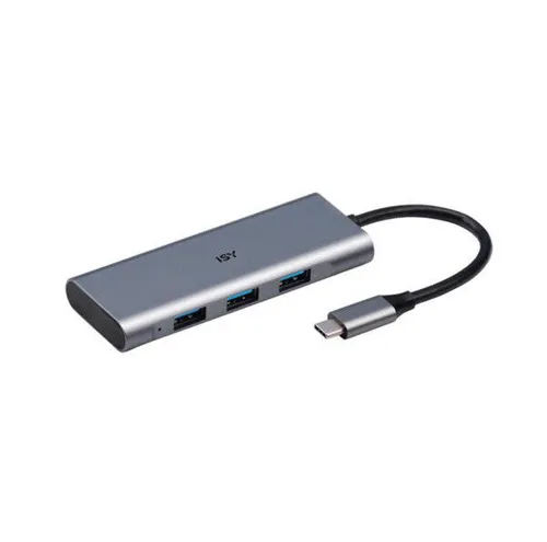 ISY USB-C Hub mit 3x USB-A 3.1 - USB-Hub mit Plug-and-Play-Funktionalität, unterstützt 5 Gbit/s Datenübertragung und ist kompatibel mit MacBooks, Chromebooks und Windows-Notebooks.